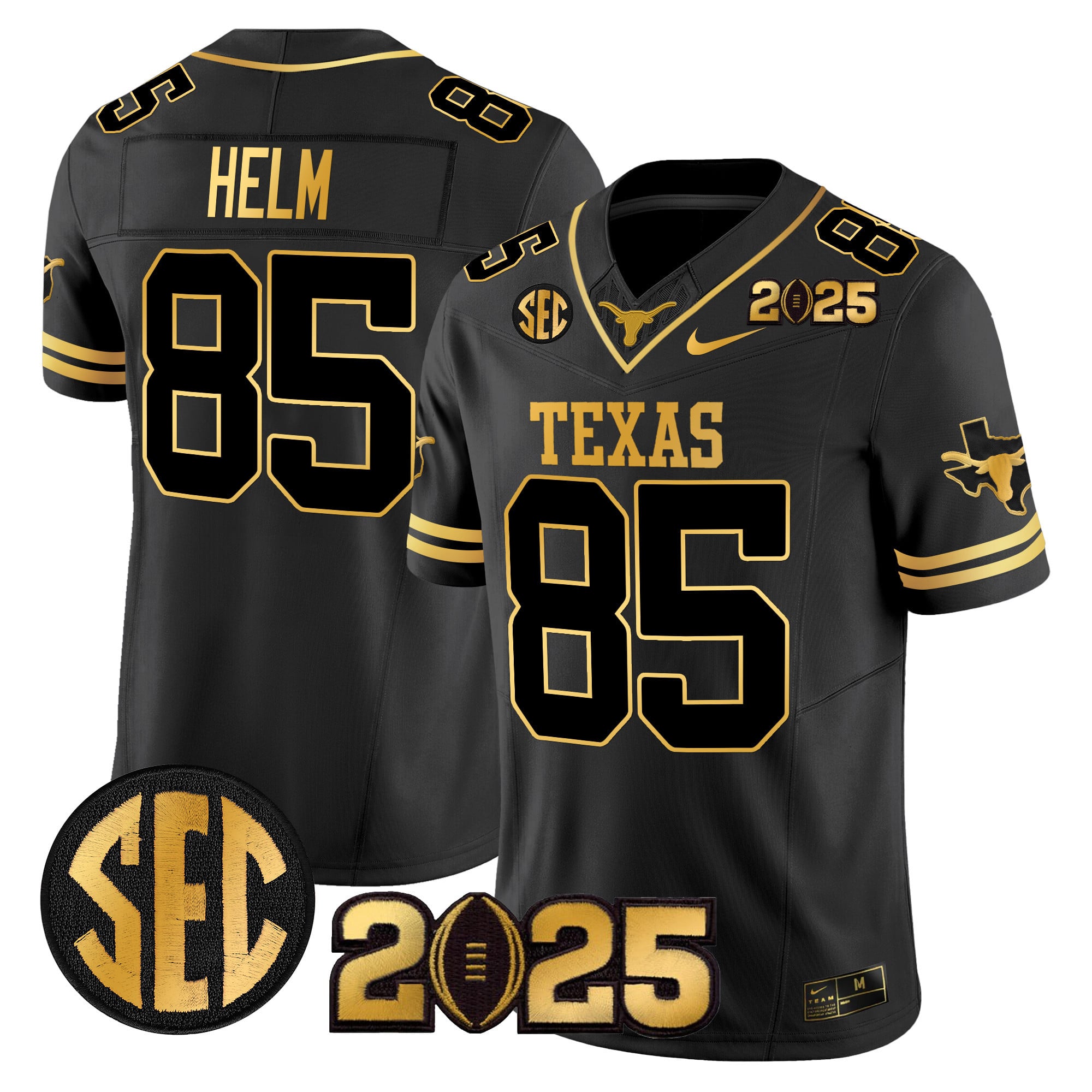 Men’s Texas Longhorns 2025 CFP Final Gold Patch Vapor Limited Jersey – All Stitched