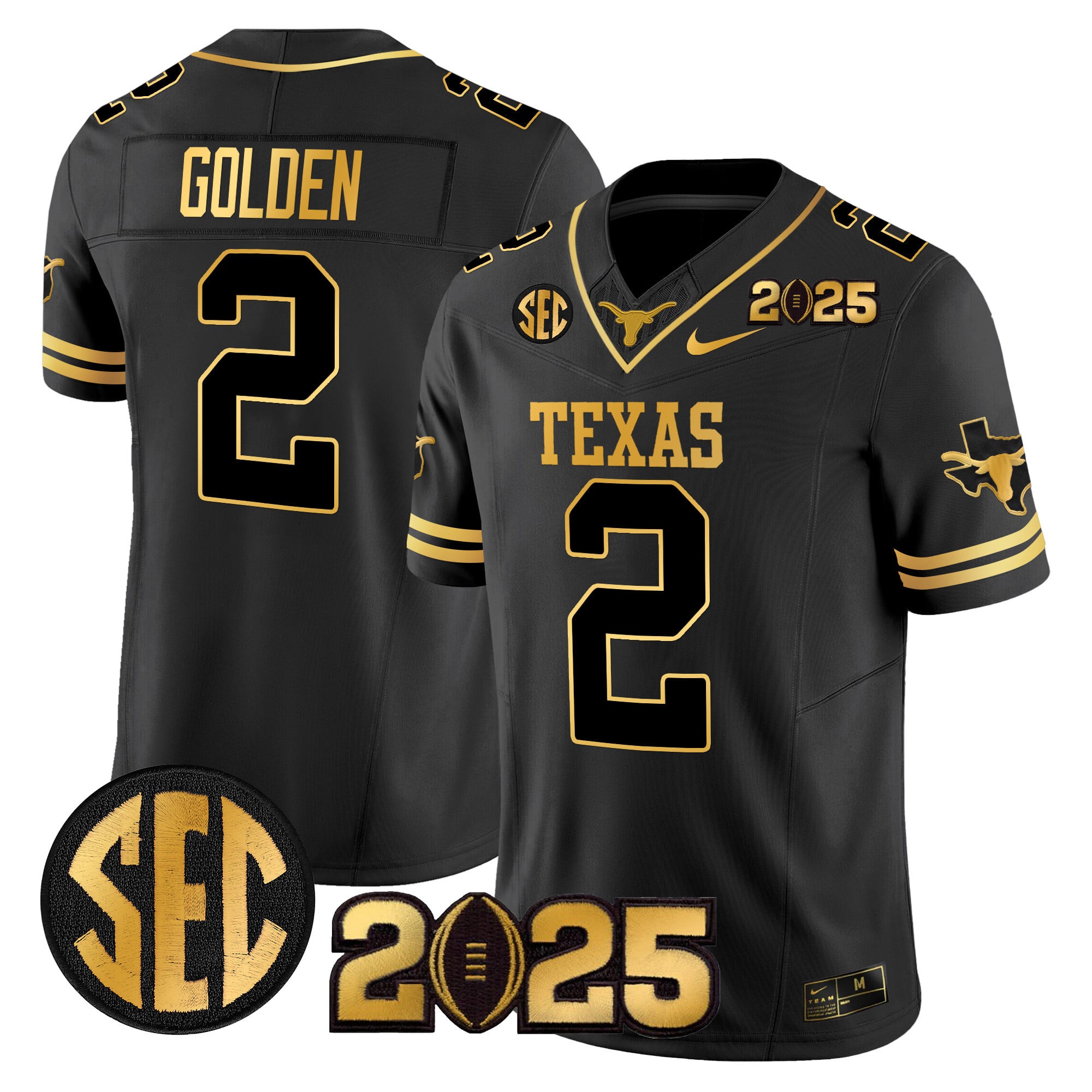 Men’s Texas Longhorns 2025 CFP Final Gold Patch Vapor Limited Jersey – All Stitched
