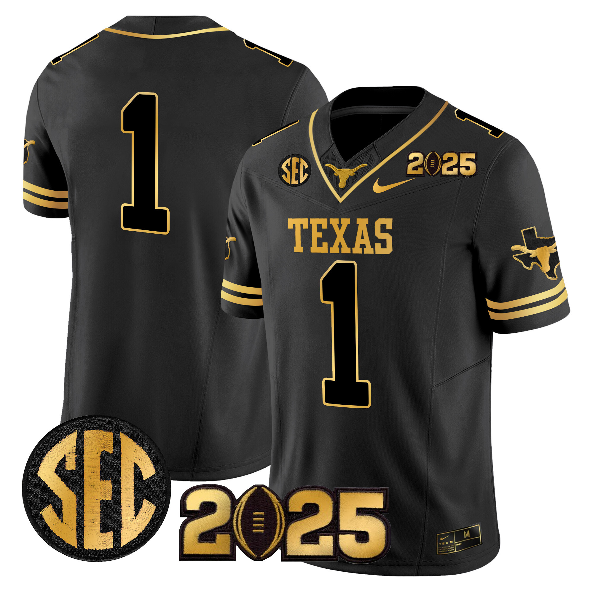 Men’s Texas Longhorns 2025 CFP Final Gold Patch Vapor Limited Jersey – All Stitched
