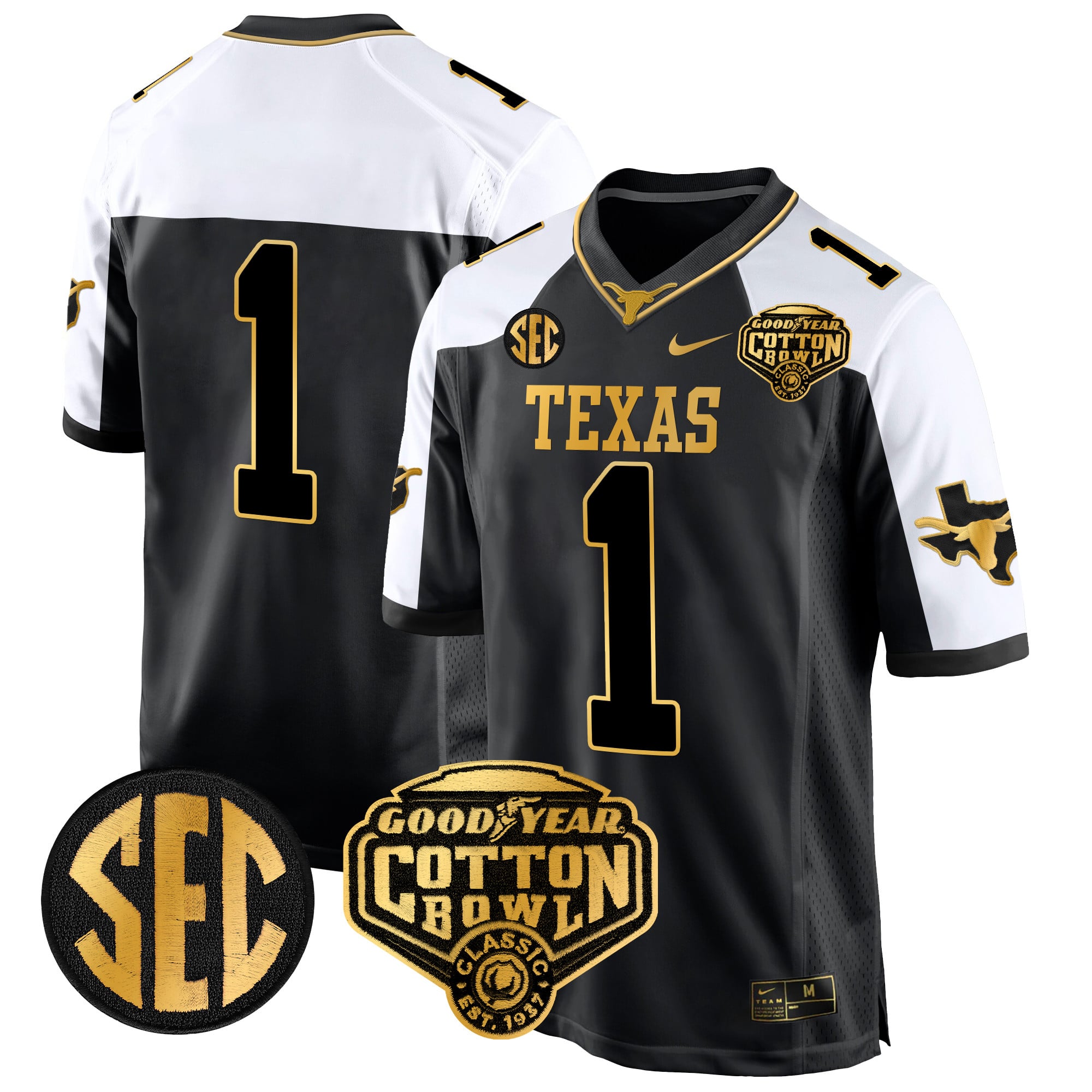Men’s Texas Longhorns Cotton Bowl Patch Gold Game Jersey – All Stitched