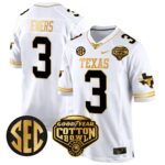 Men’s Texas Longhorns Cotton Bowl Patch Gold Game Jersey – All Stitched