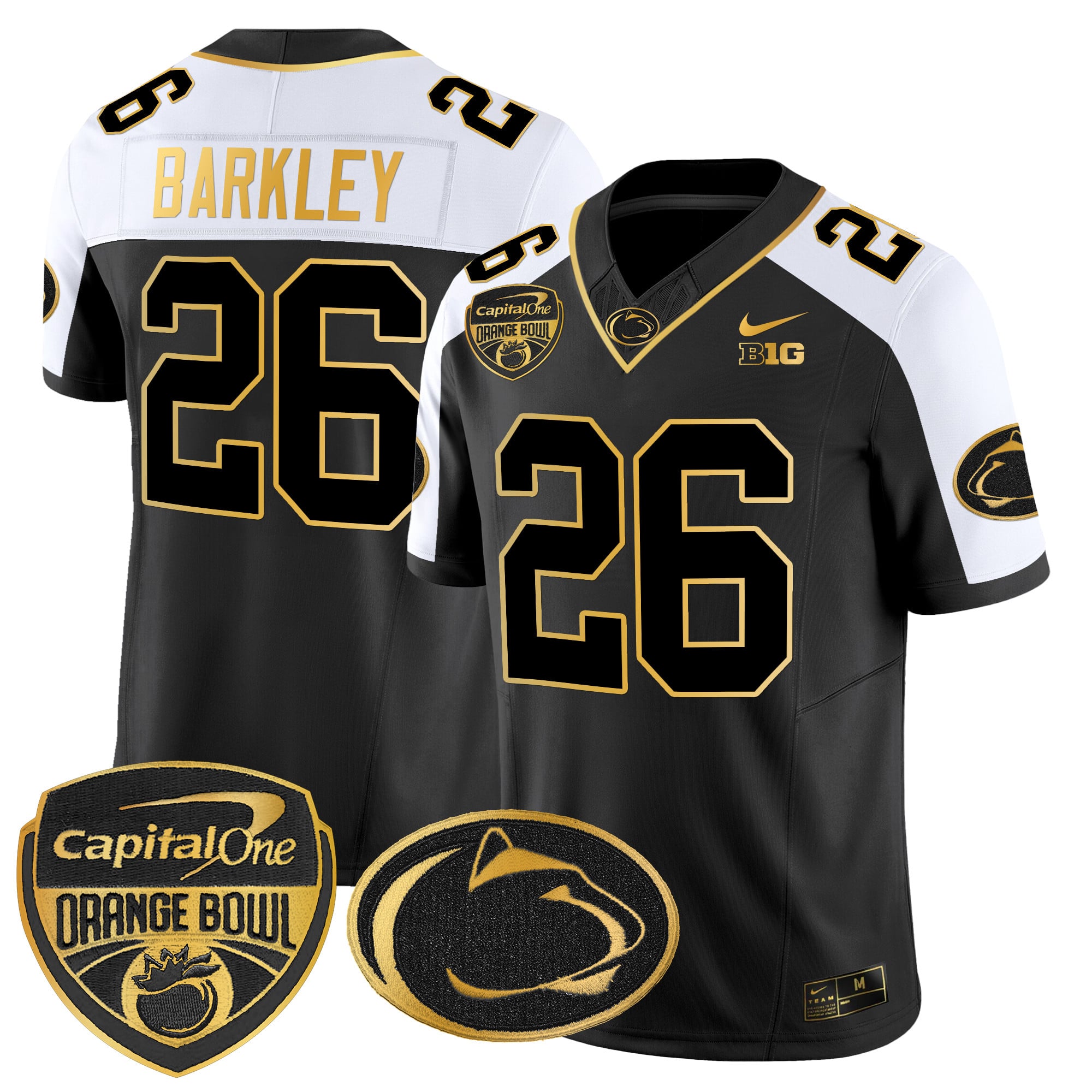 Men’s Penn State Nittany Lions Orange Bowl Patch Gold Vapor Limited Jersey V2 – All Stitched