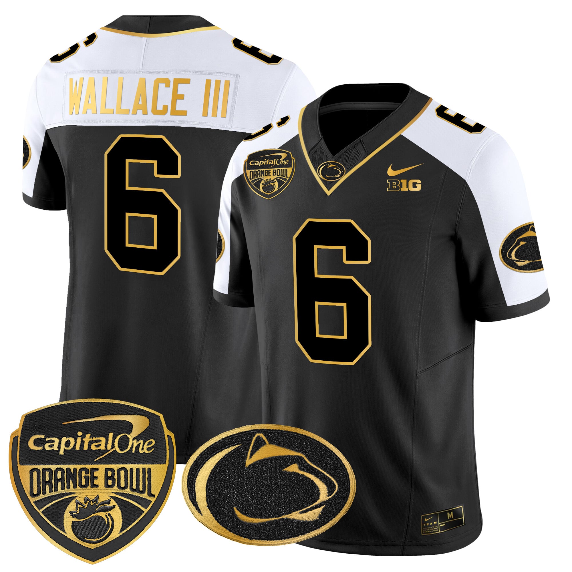 Men’s Penn State Nittany Lions Orange Bowl Patch Gold Vapor Limited Jersey V2 – All Stitched