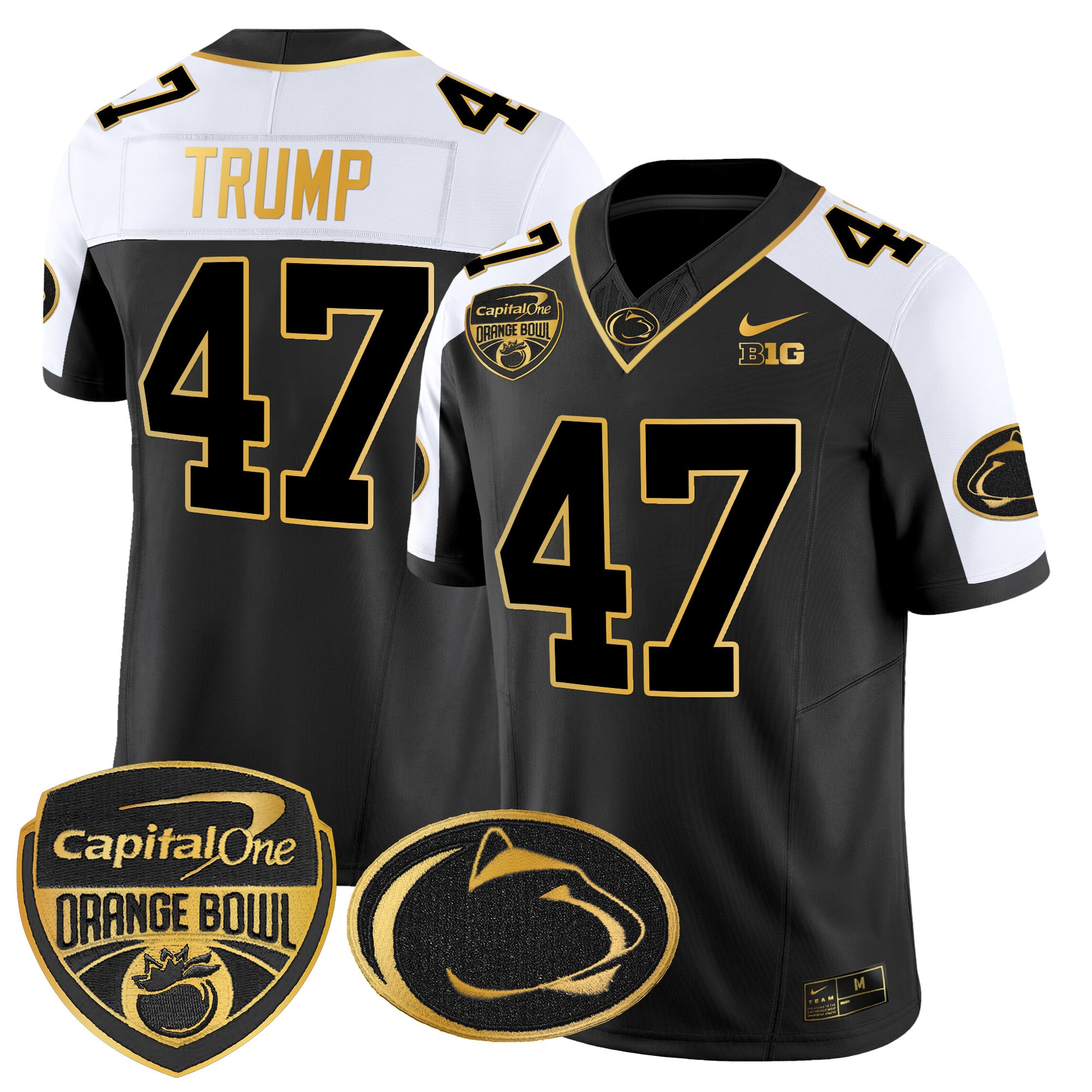 Men’s Penn State Nittany Lions Orange Bowl Patch Gold Vapor Limited Jersey V2 – All Stitched