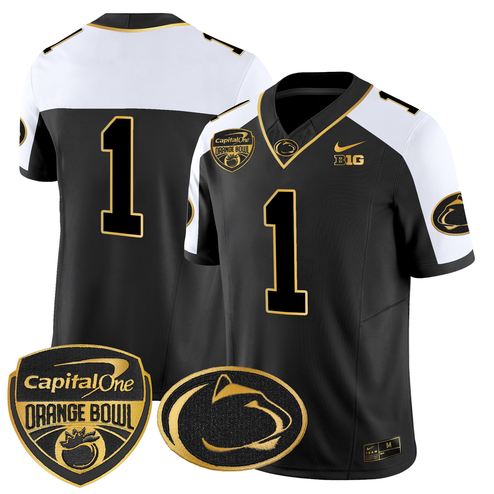 Men’s Penn State Nittany Lions Orange Bowl Patch Gold Vapor Limited Jersey V2 – All Stitched