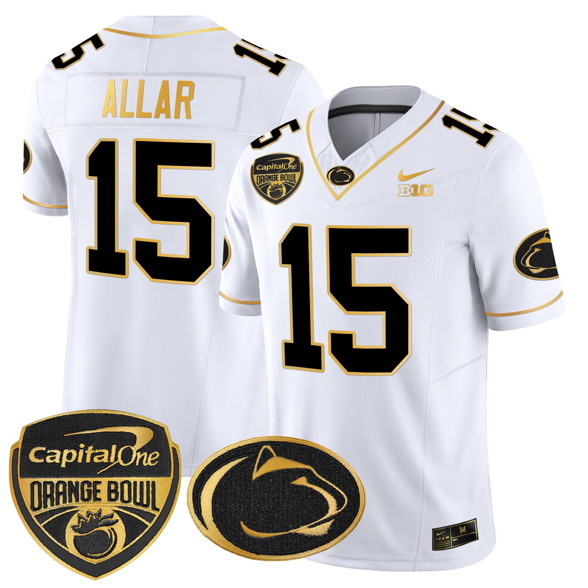 Men’s Penn State Nittany Lions Orange Bowl Patch Gold Vapor Limited Jersey V2 – All Stitched