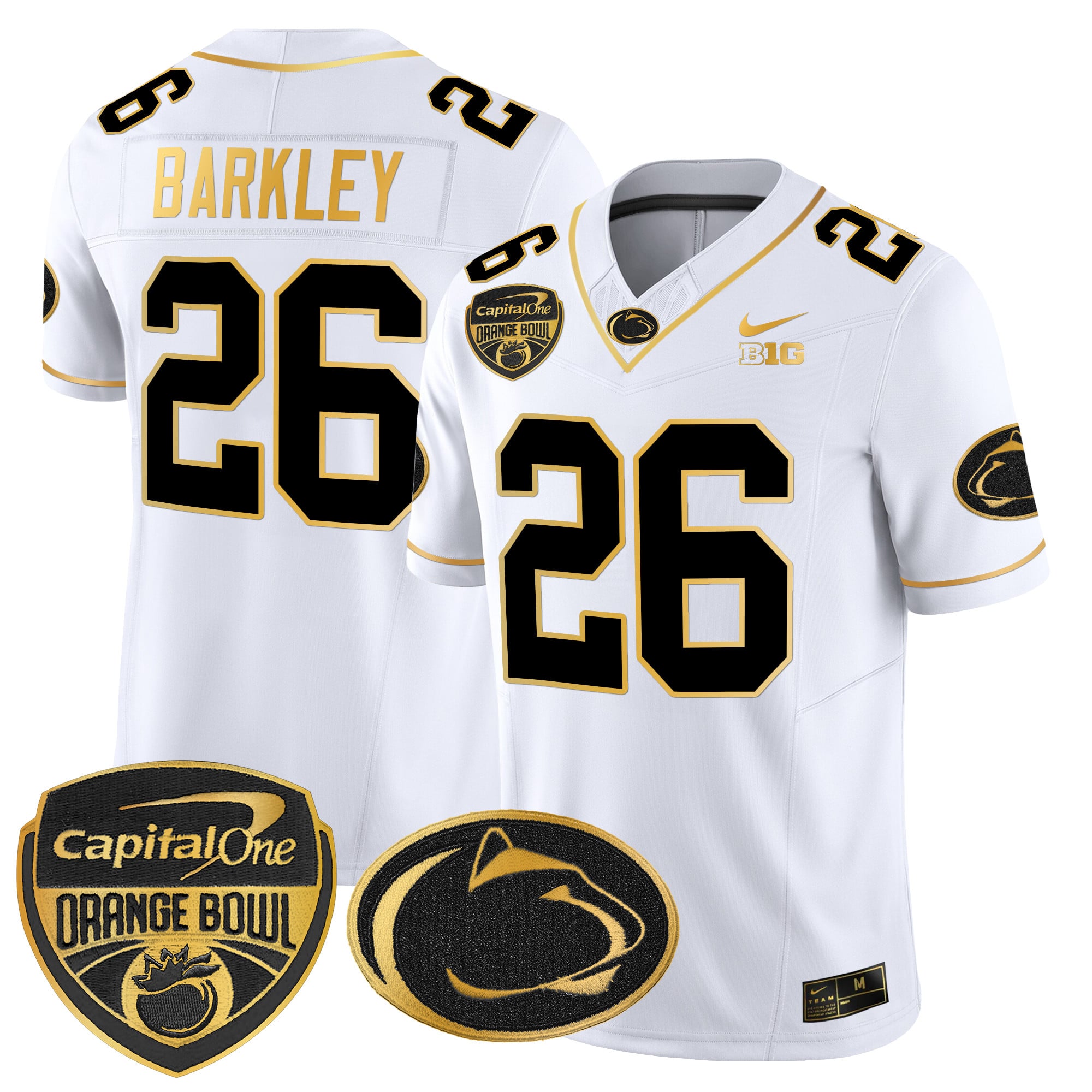 Men’s Penn State Nittany Lions Orange Bowl Patch Gold Vapor Limited Jersey V2 – All Stitched