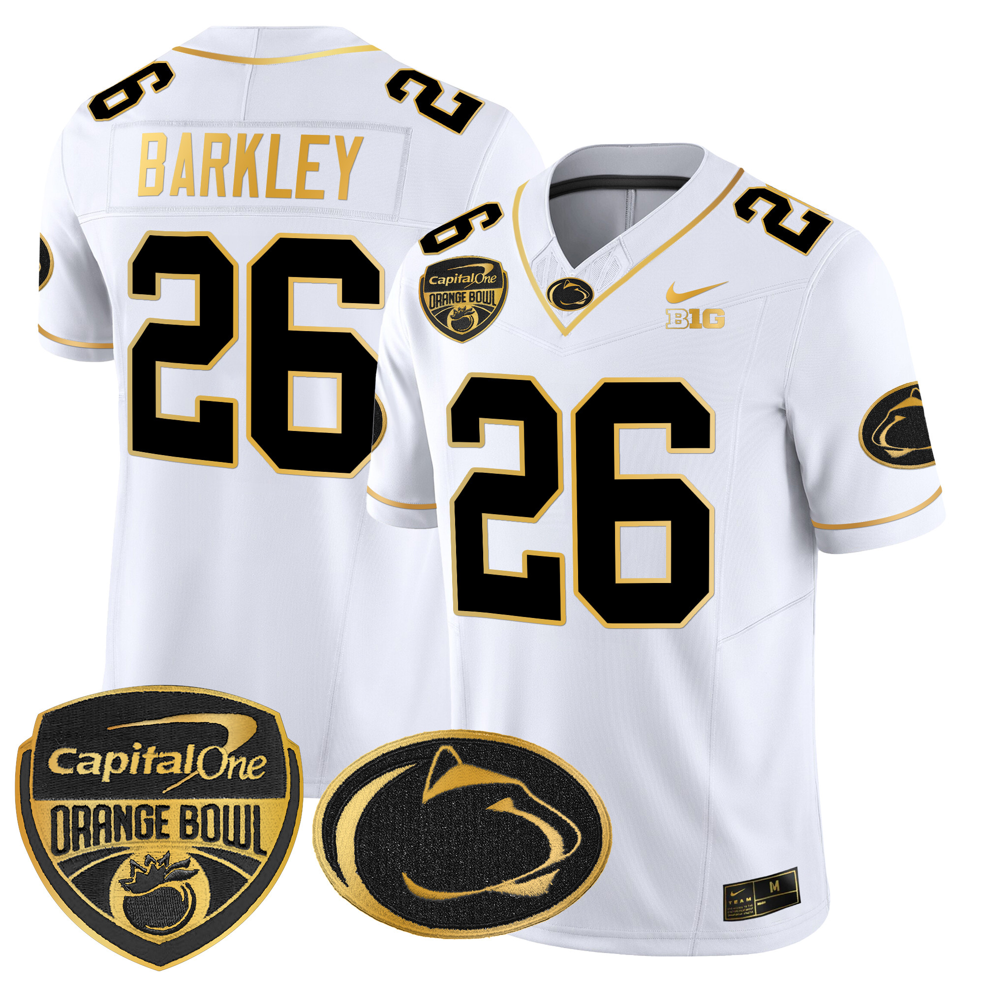 Men’s Penn State Nittany Lions Orange Bowl Patch Gold Vapor Limited Jersey V2 – All Stitched