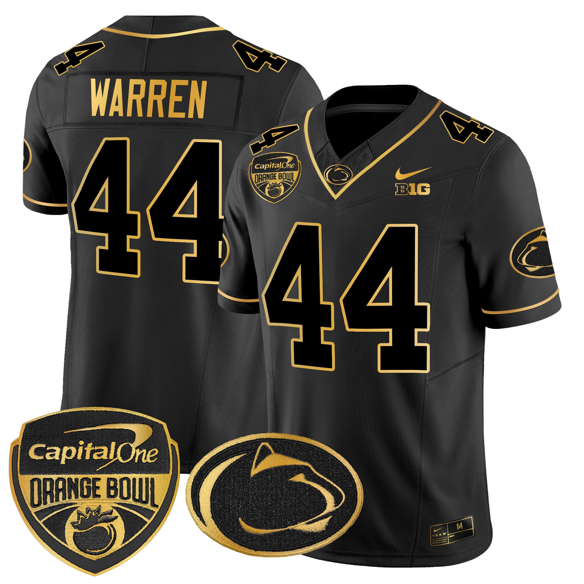 Men’s Penn State Nittany Lions Orange Bowl Patch Gold Vapor Limited Jersey V2 – All Stitched