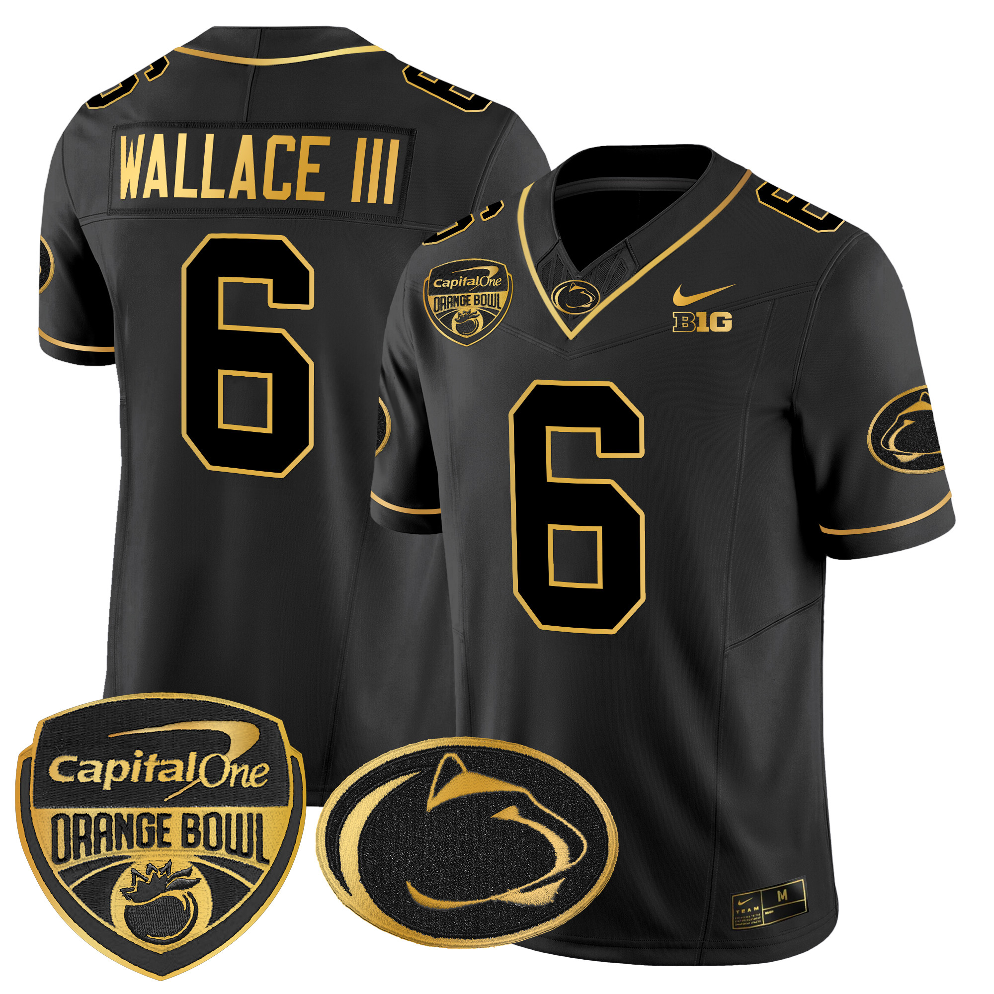 Men’s Penn State Nittany Lions Orange Bowl Patch Gold Vapor Limited Jersey V2 – All Stitched