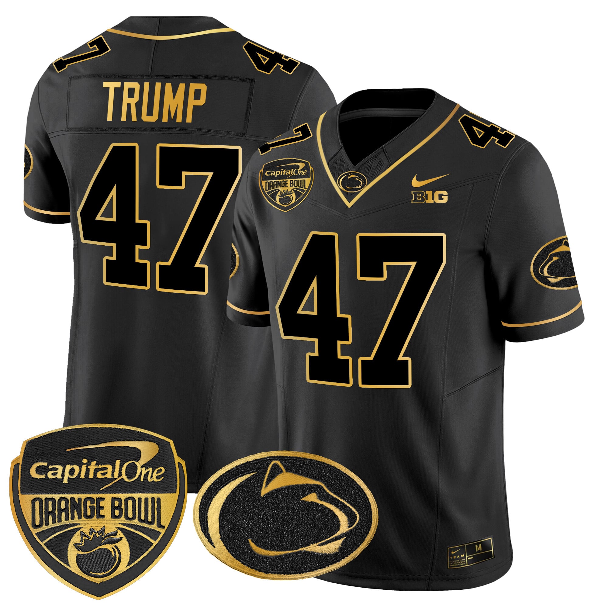 Men’s Penn State Nittany Lions Orange Bowl Patch Gold Vapor Limited Jersey V2 – All Stitched