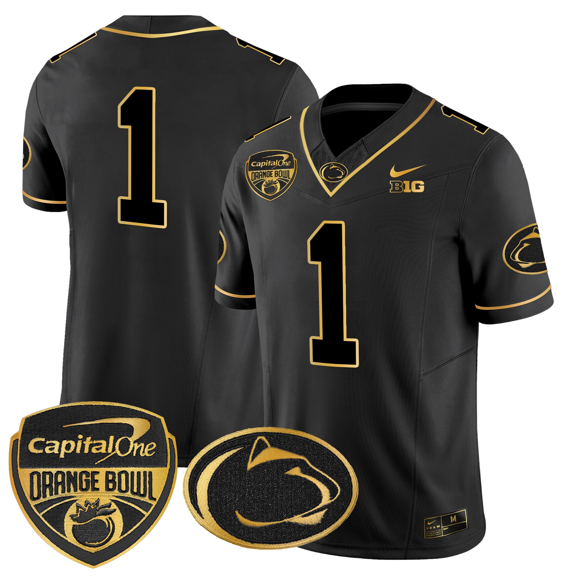 Men’s Penn State Nittany Lions Orange Bowl Patch Gold Vapor Limited Jersey V2 – All Stitched