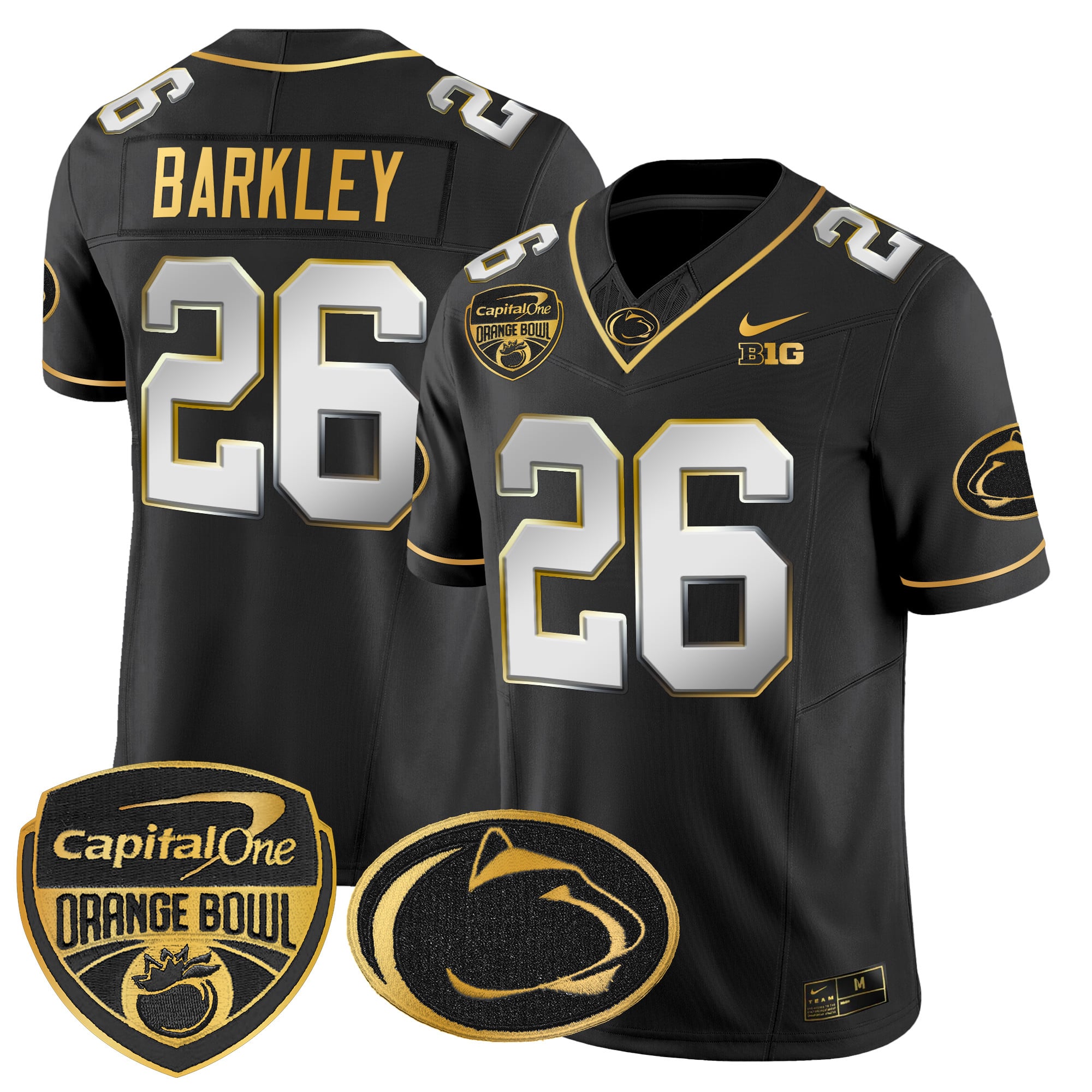 Men’s Penn State Nittany Lions Orange Bowl Patch Gold Vapor Limited Jersey V2 – All Stitched