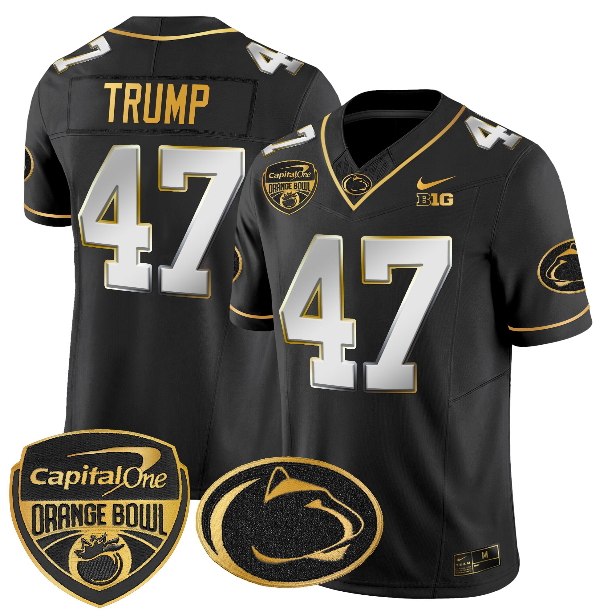 Men’s Penn State Nittany Lions Orange Bowl Patch Gold Vapor Limited Jersey V2 – All Stitched