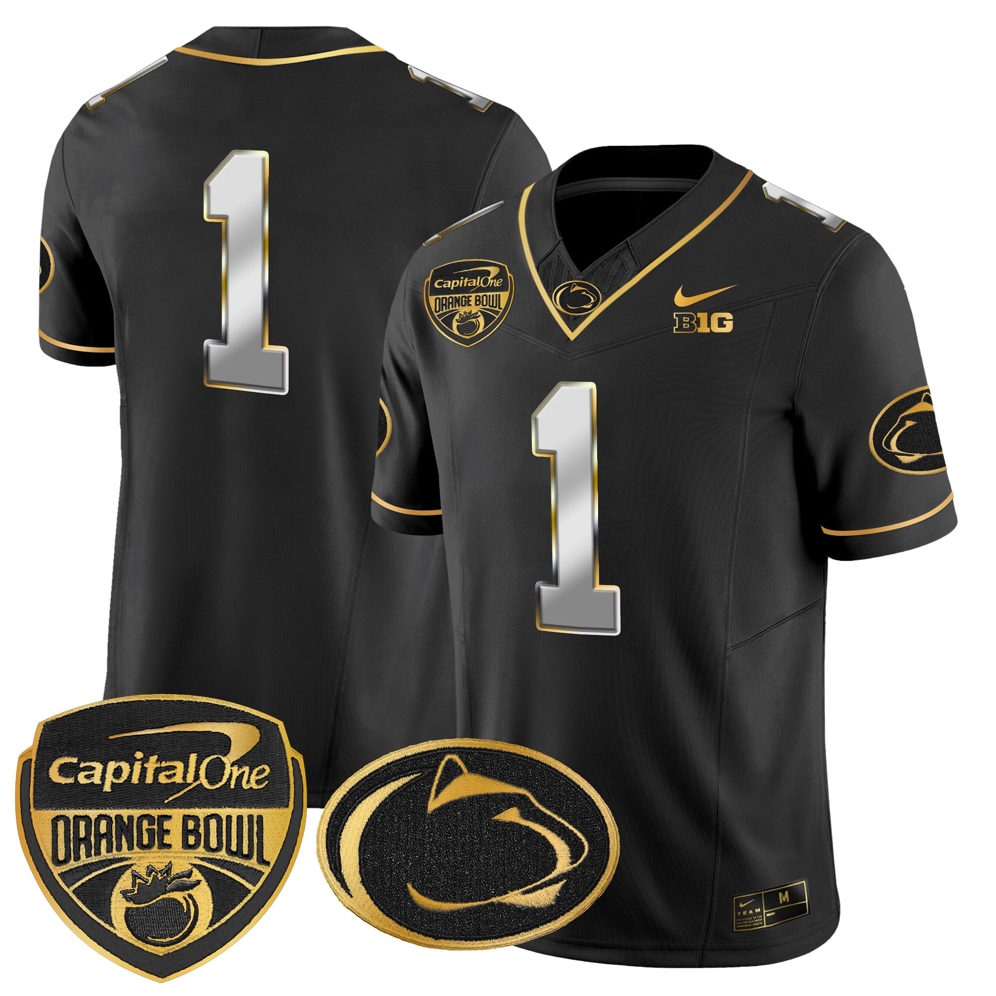 Men’s Penn State Nittany Lions Orange Bowl Patch Gold Vapor Limited Jersey V2 – All Stitched