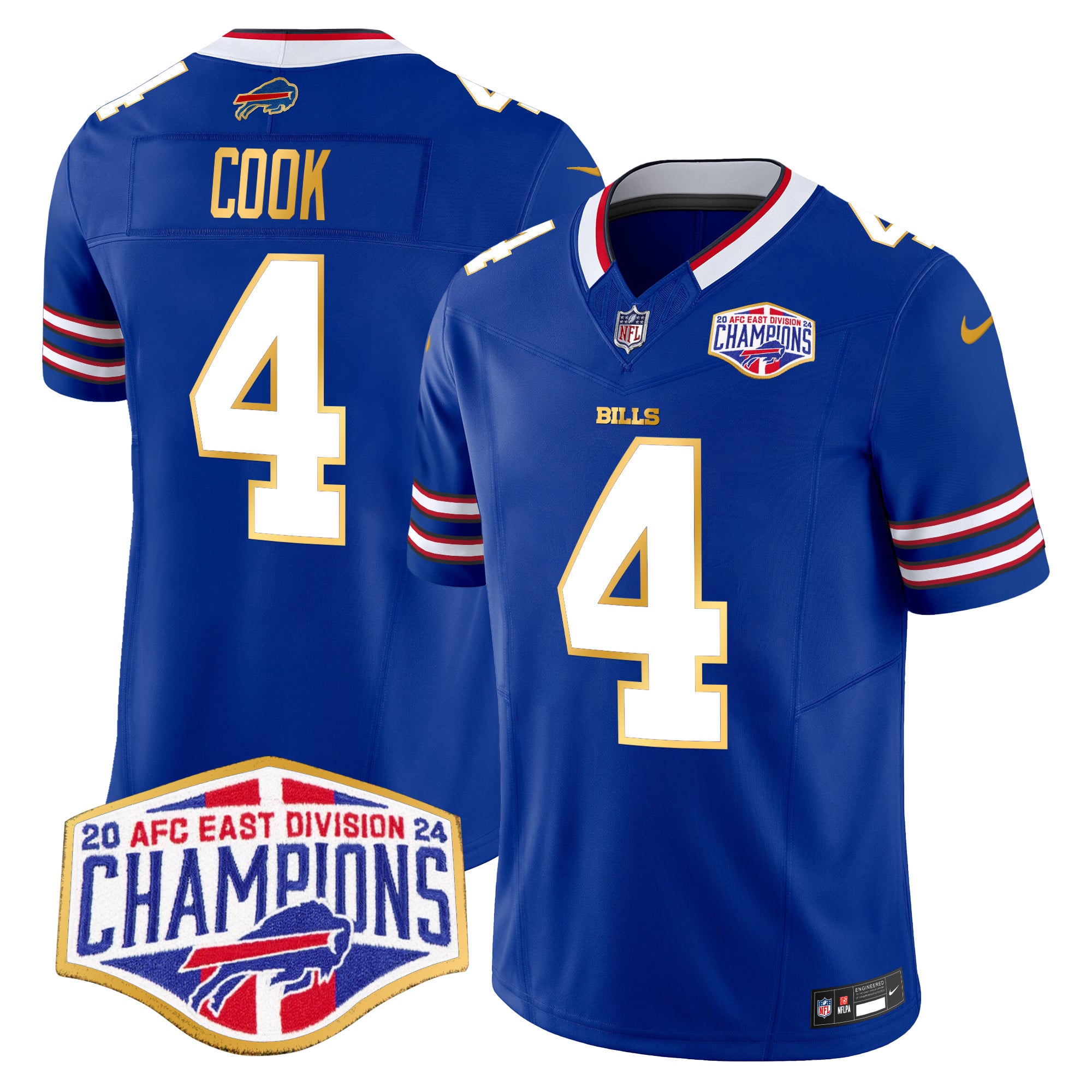 Men’s Bills 2024 AFC East Division Champions Gold Trim Vapor Limited Jersey – All Stitched