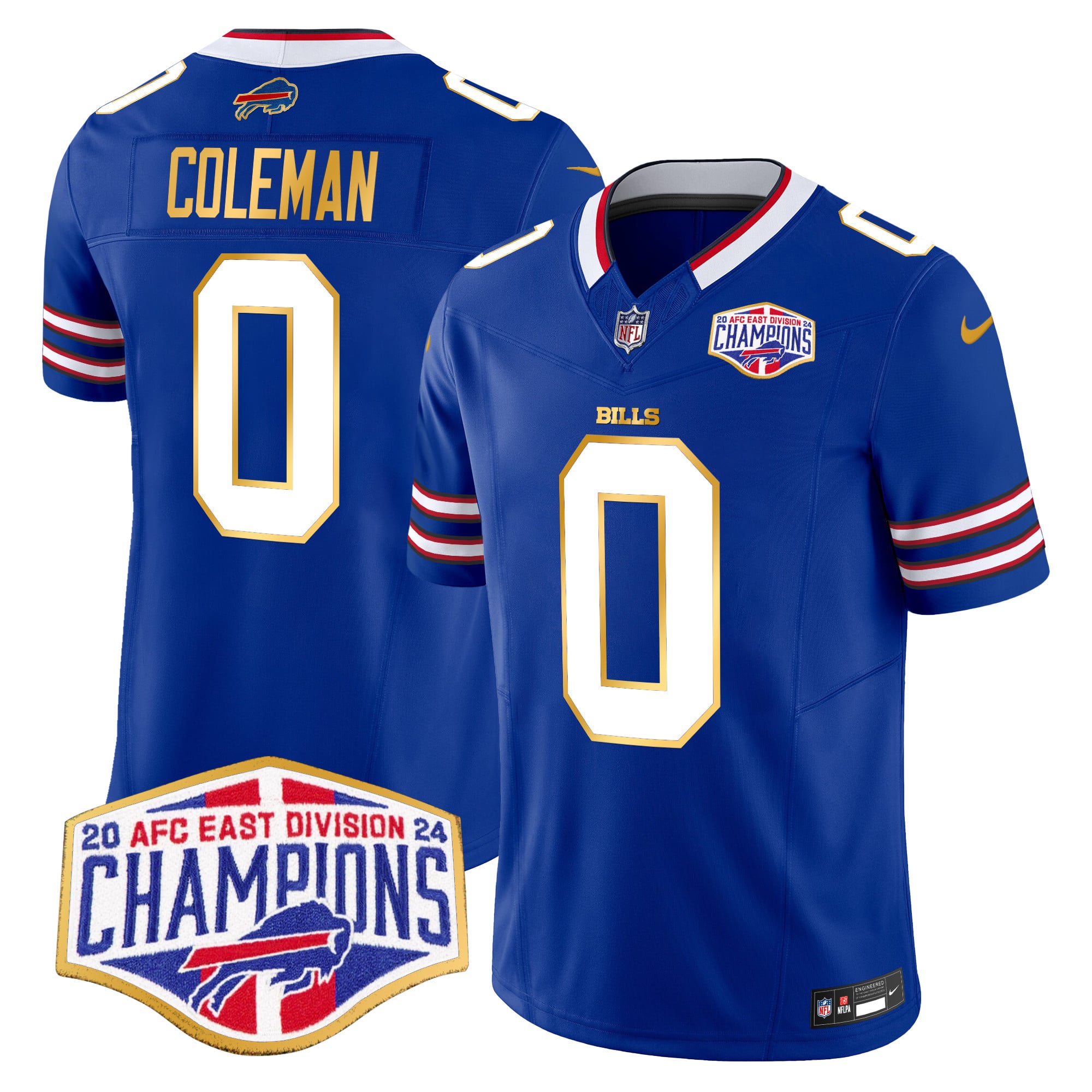 Men’s Bills 2024 AFC East Division Champions Gold Trim Vapor Limited Jersey – All Stitched