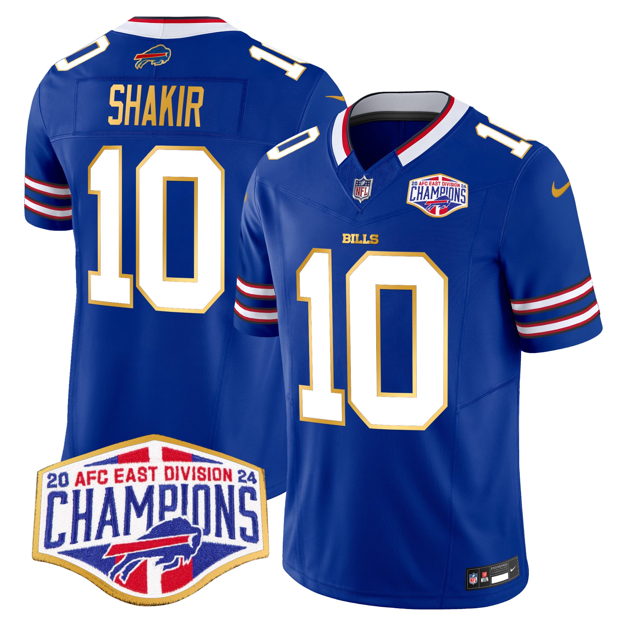 Men’s Bills 2024 AFC East Division Champions Gold Trim Vapor Limited Jersey – All Stitched