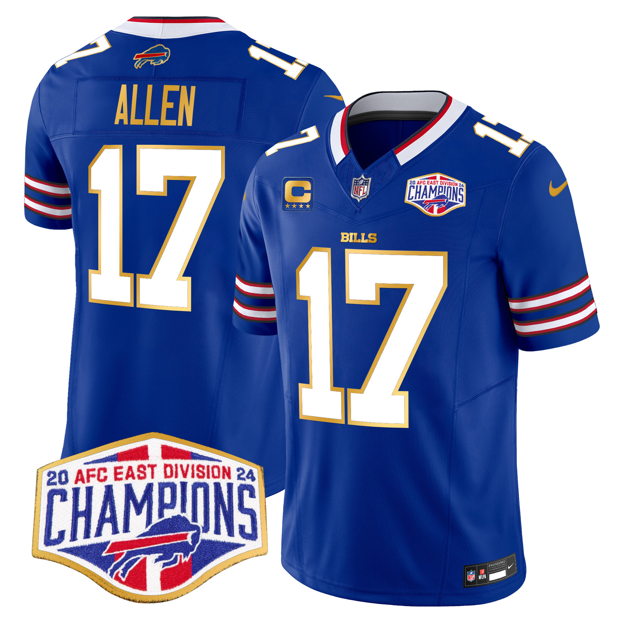 Men’s Bills 2024 AFC East Division Champions Gold Trim Vapor Limited Jersey – All Stitched