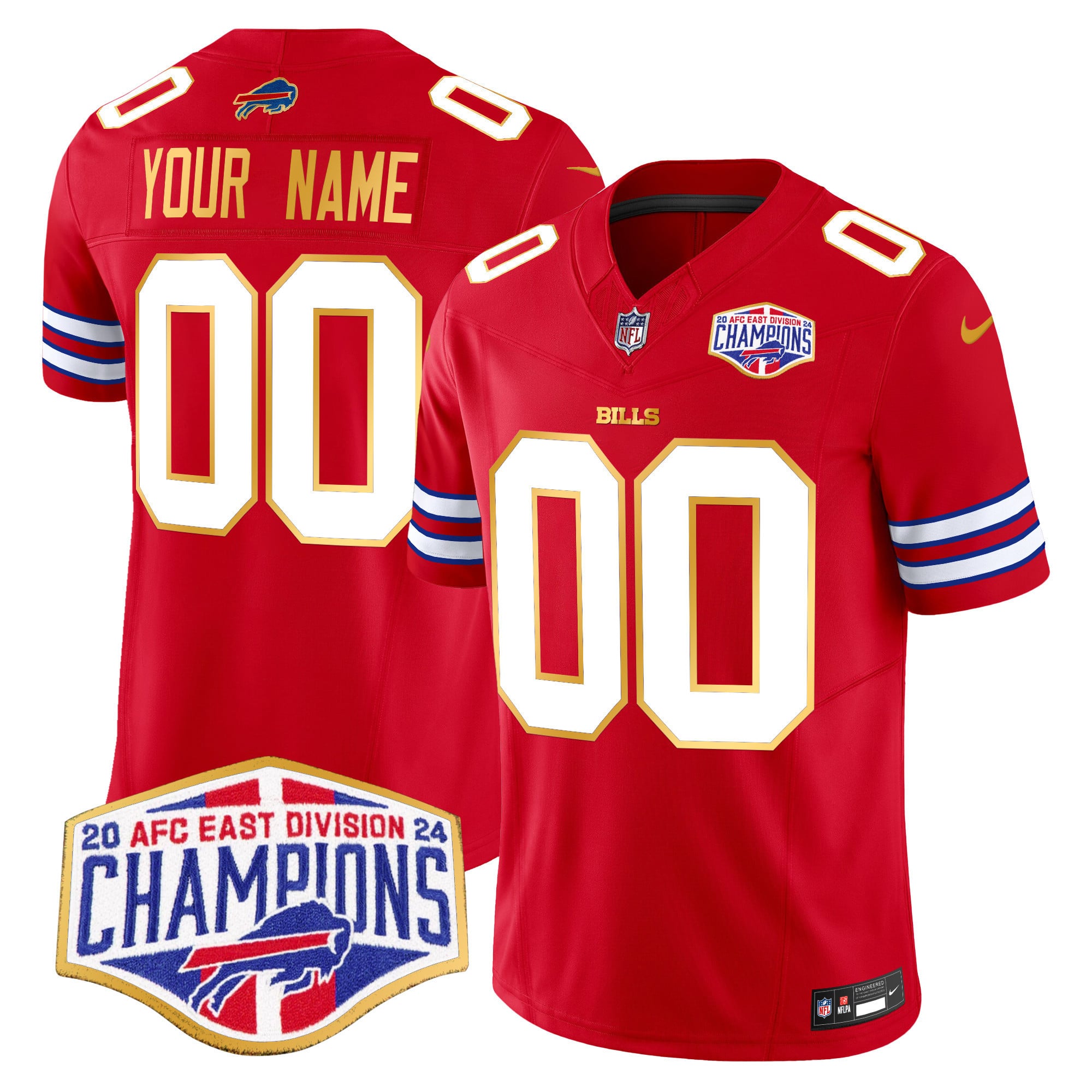 Bills 2024 AFC East Division Champions Gold Trim Vapor Limited Custom Jersey – All Stitched