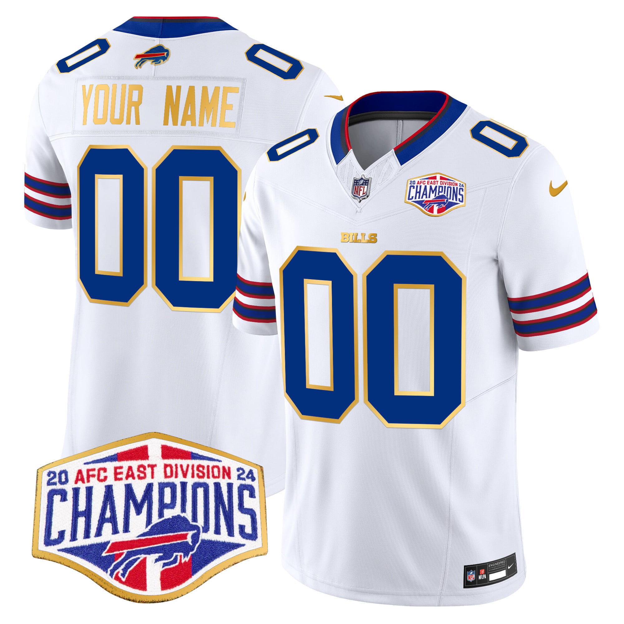 Bills 2024 AFC East Division Champions Gold Trim Vapor Limited Custom Jersey – All Stitched
