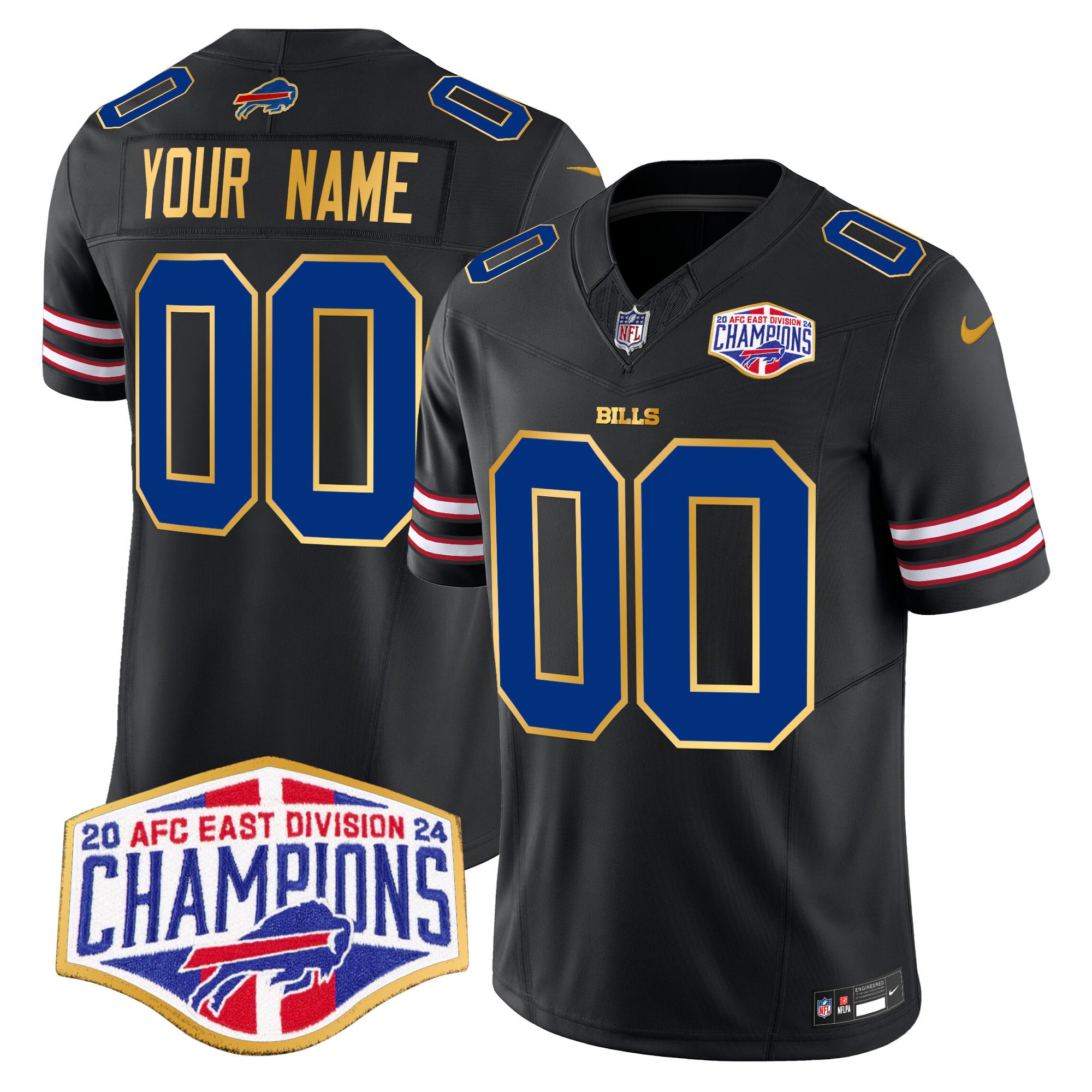 Bills 2024 AFC East Division Champions Gold Trim Vapor Limited Custom Jersey – All Stitched