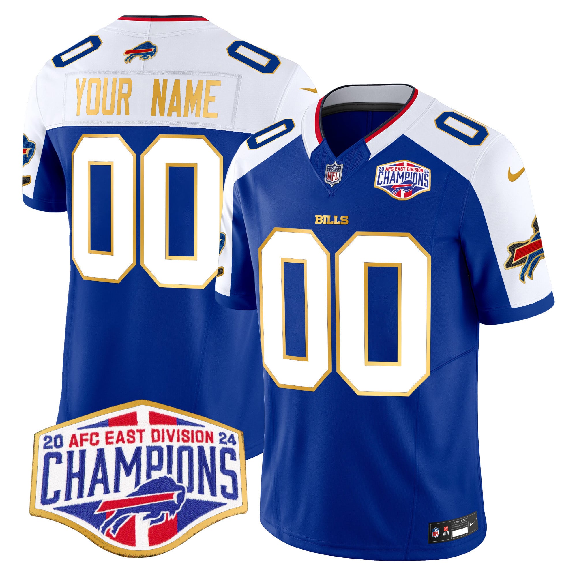 Bills 2024 AFC East Division Champions Gold Trim Vapor Limited Custom Jersey – All Stitched