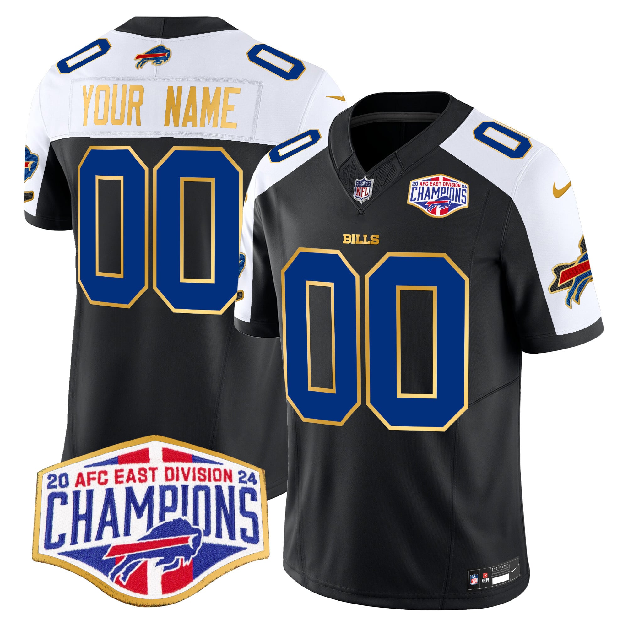 Bills 2024 AFC East Division Champions Gold Trim Vapor Limited Custom Jersey – All Stitched