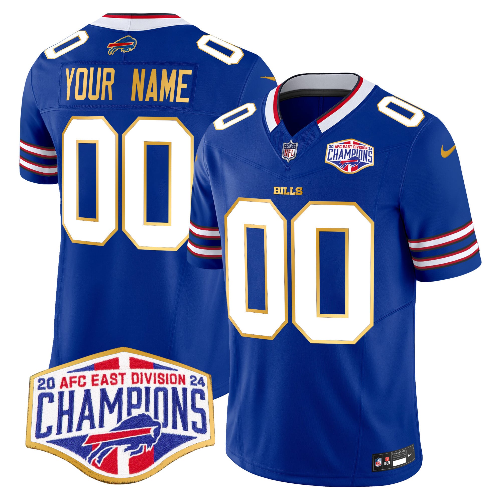 Bills 2024 AFC East Division Champions Gold Trim Vapor Limited Custom Jersey – All Stitched