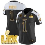 Women’s Philadelphia Eagles Super Bowl LIX Patch Gold Vapor Limited Jersey – All Stitched