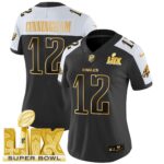 Women’s Philadelphia Eagles Super Bowl LIX Patch Gold Vapor Limited Jersey – All Stitched