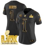 Women’s Philadelphia Eagles Super Bowl LIX Patch Gold Vapor Limited Jersey – All Stitched