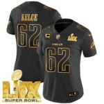 Women’s Philadelphia Eagles Super Bowl LIX Patch Gold Vapor Limited Jersey – All Stitched
