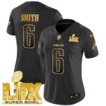 Women’s Philadelphia Eagles Super Bowl LIX Patch Gold Vapor Limited Jersey – All Stitched