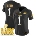 Women’s Philadelphia Eagles Super Bowl LIX Patch Gold Vapor Limited Jersey – All Stitched