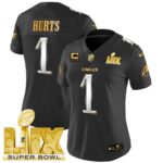 Women’s Philadelphia Eagles Super Bowl LIX Patch Gold Vapor Limited Jersey – All Stitched