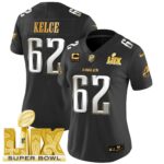 Women’s Philadelphia Eagles Super Bowl LIX Patch Gold Vapor Limited Jersey – All Stitched