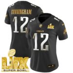 Women’s Philadelphia Eagles Super Bowl LIX Patch Gold Vapor Limited Jersey – All Stitched