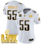 Women’s Philadelphia Eagles Super Bowl LIX Patch Gold Vapor Limited Jersey – All Stitched