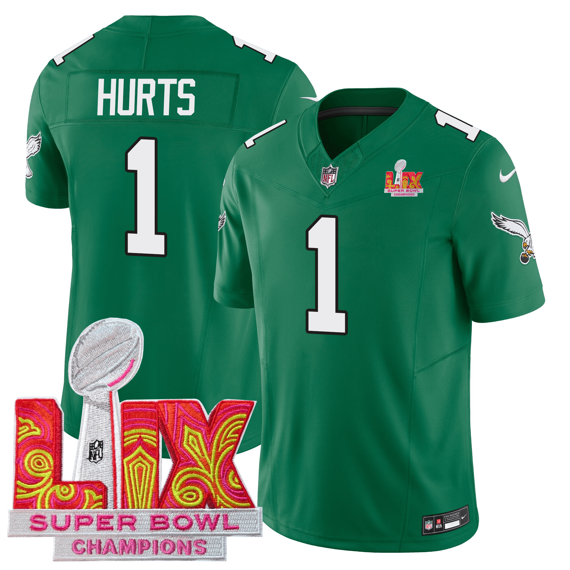 Men’s Philadelphia Eagles Jersey – Super Bowl LIX Champions Patch – All Stiched