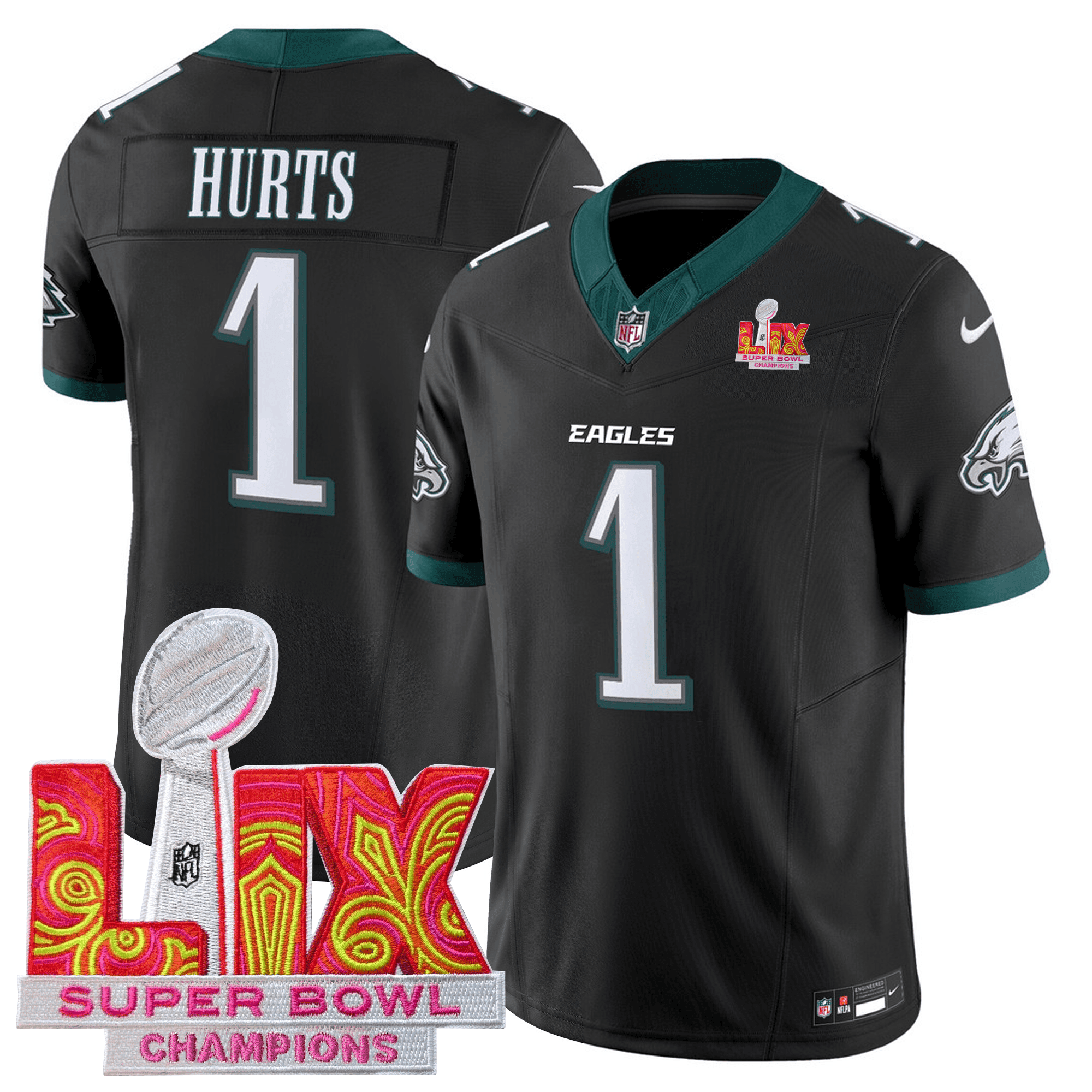 Men’s Philadelphia Eagles Jersey – Super Bowl LIX Champions Patch – All Stiched
