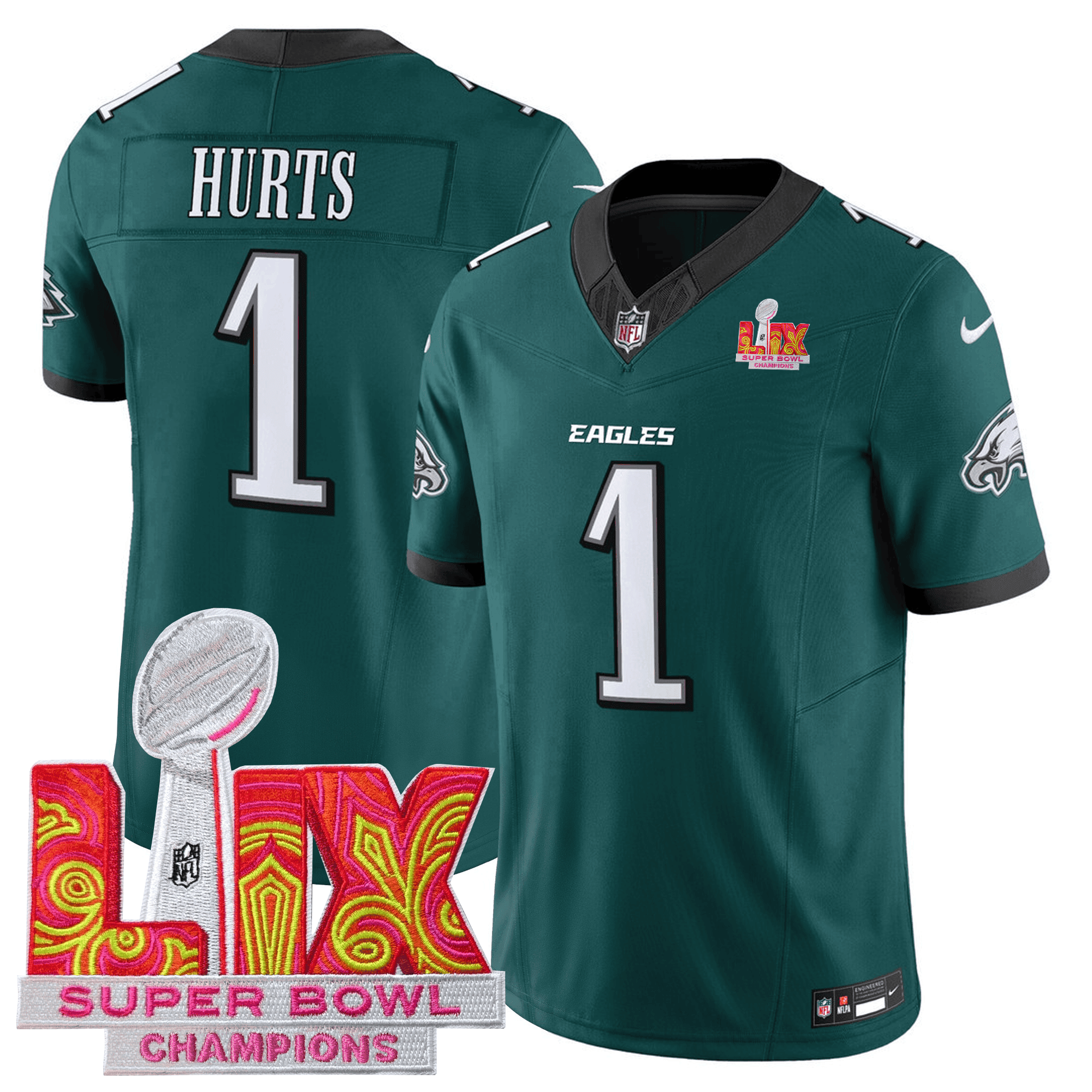 Men’s Philadelphia Eagles Jersey – Super Bowl LIX Champions Patch – All Stiched