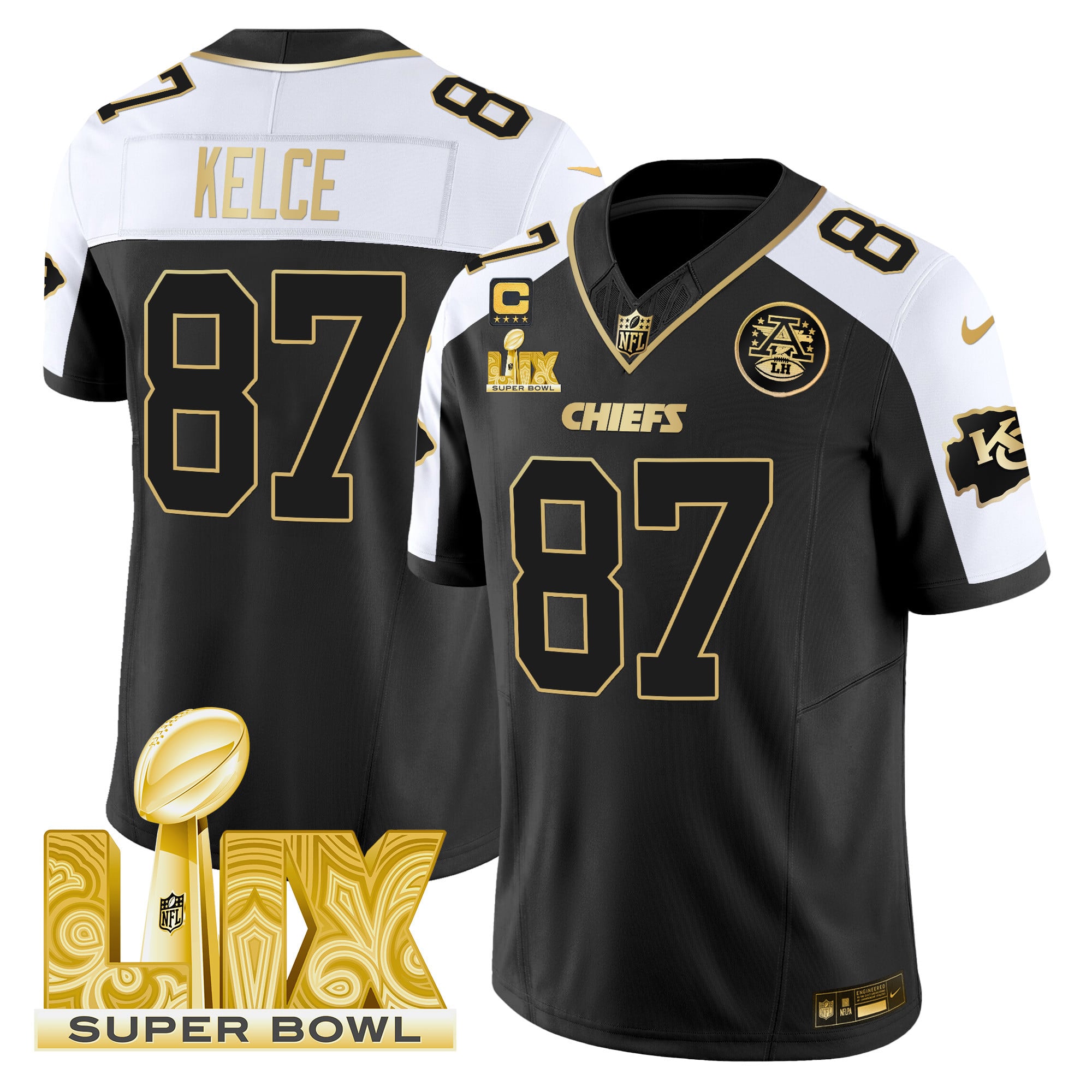 Men’s Chiefs Super Bowl LIX Patch Gold Vapor Limited Jersey – All Stitched