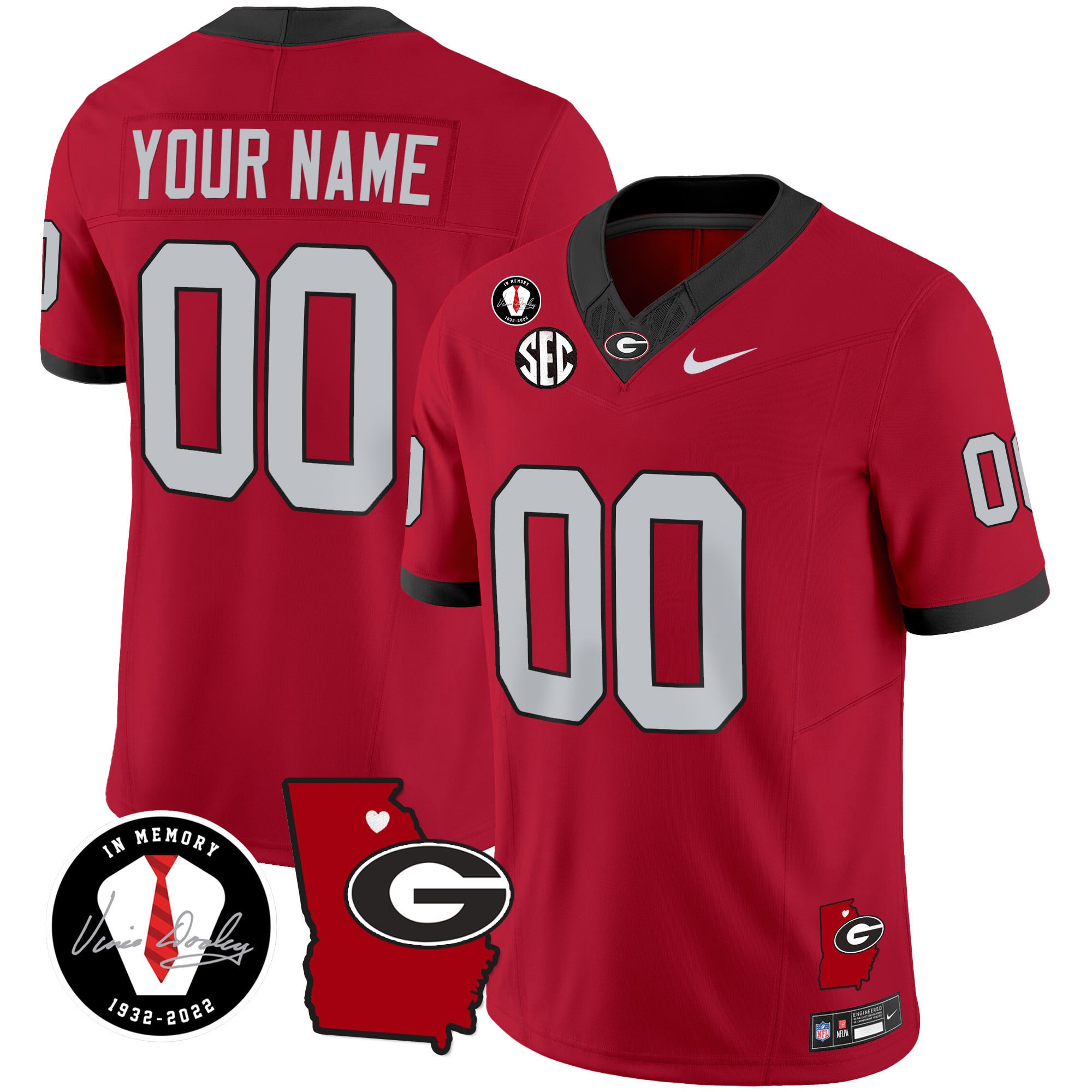 Custom Name/Gender Georgia Bulldogs 2024 Vapor Jersey V4 – Georgia Map – All Stitched
