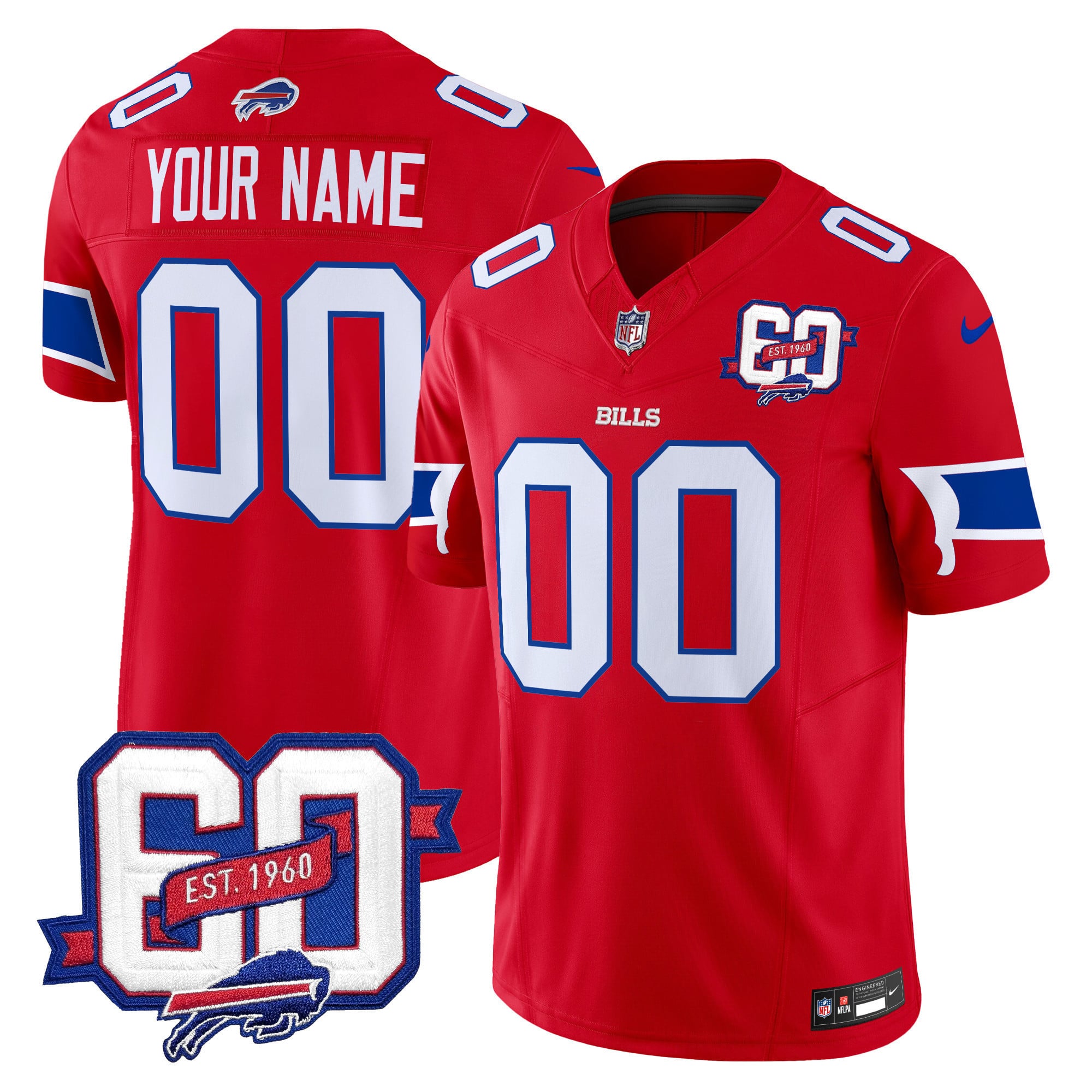 Bills 60th Anniversary Patch Vapor Limited Custom Jersey – All Stitched