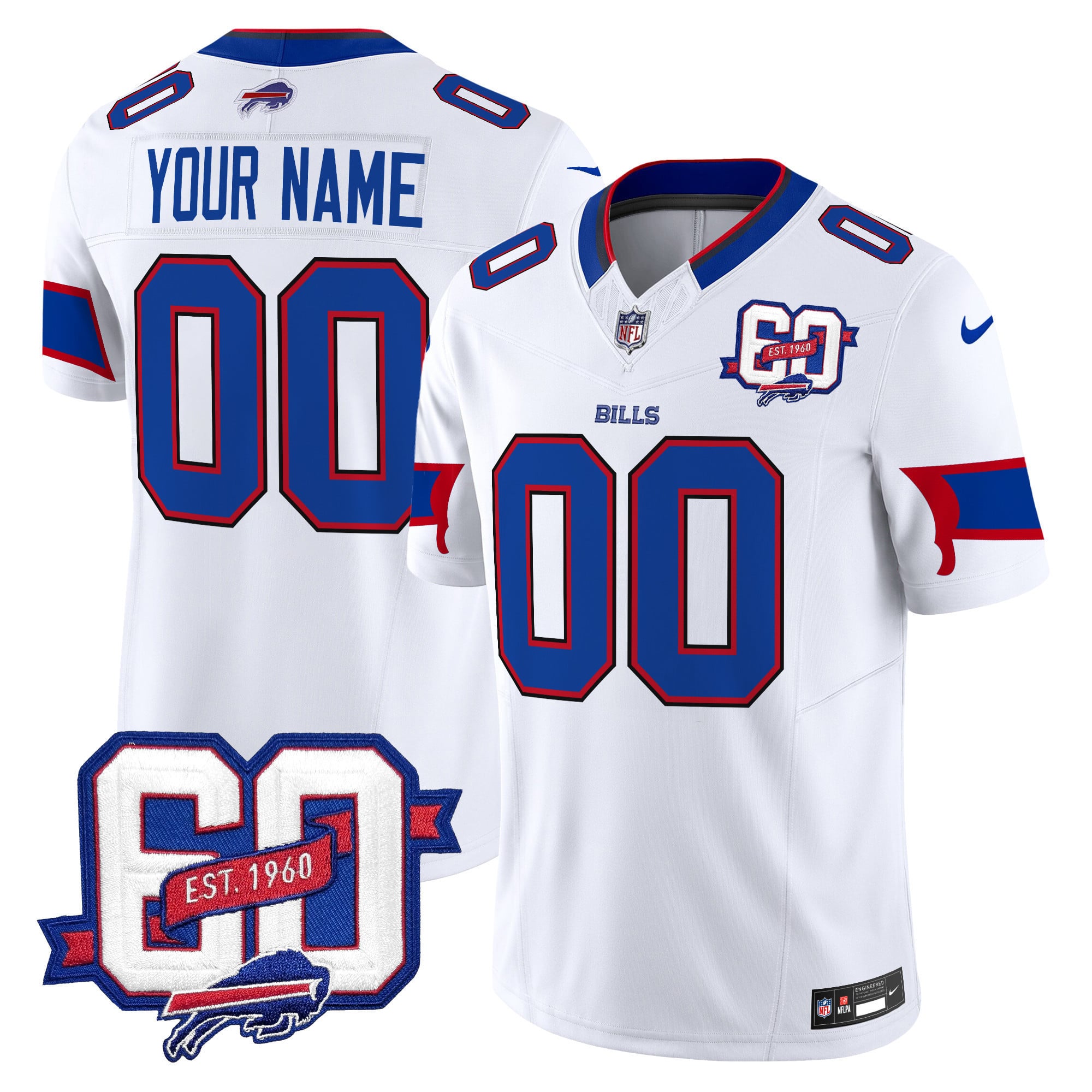 Bills 60th Anniversary Patch Vapor Limited Custom Jersey – All Stitched