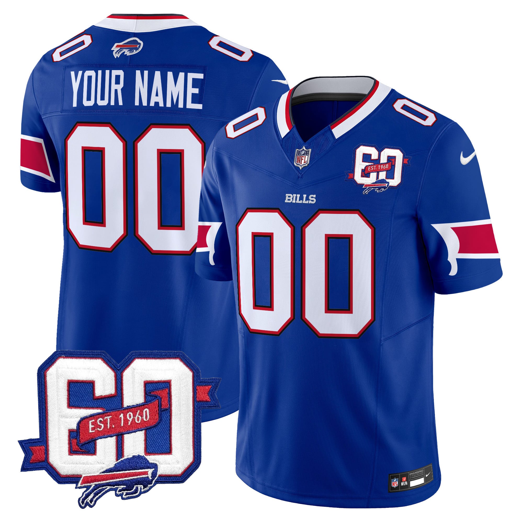 Bills 60th Anniversary Patch Vapor Limited Custom Jersey – All Stitched