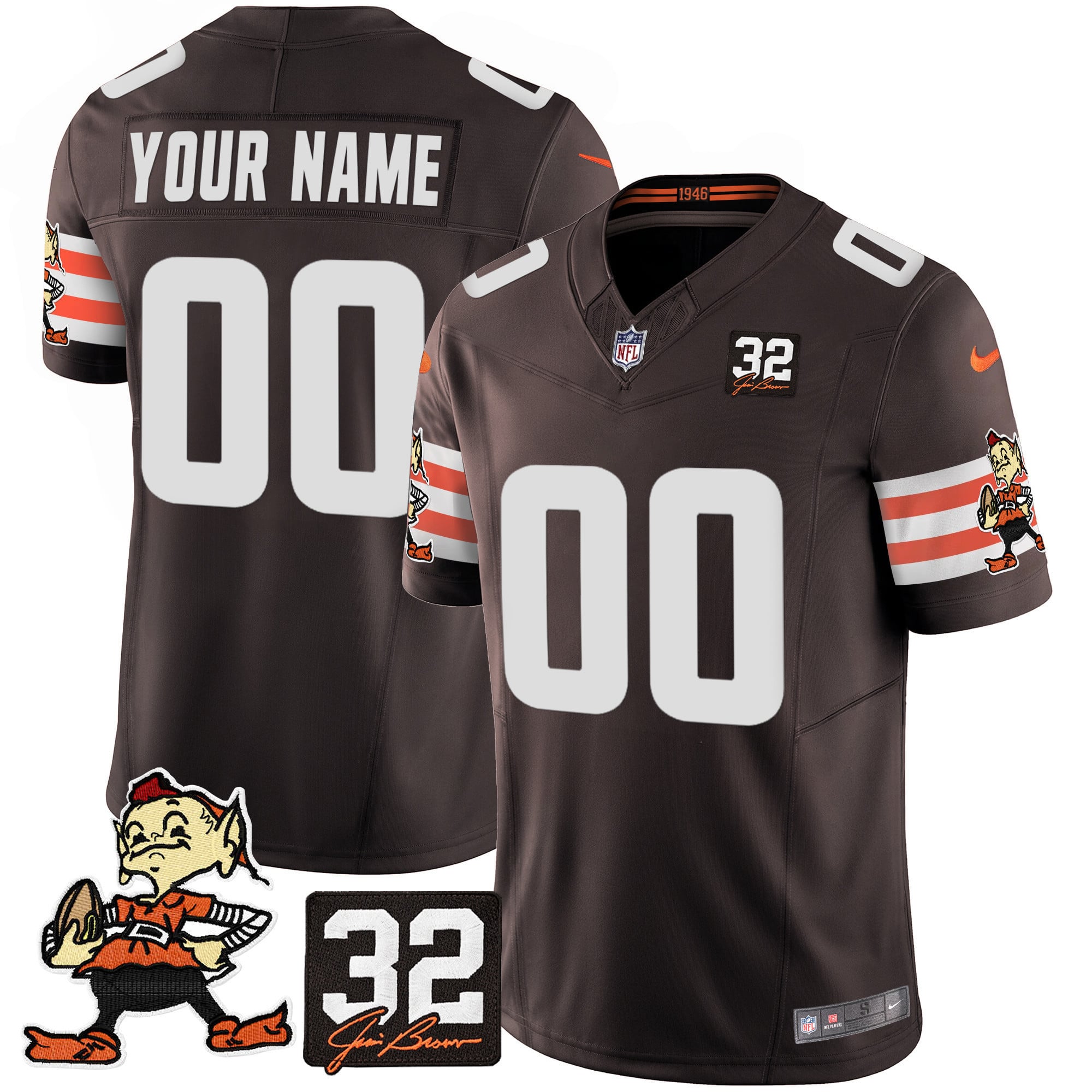 Browns #32 Jim Brown Memorial Patch Vapor Limited Custom Jersey V2 – All Stitched