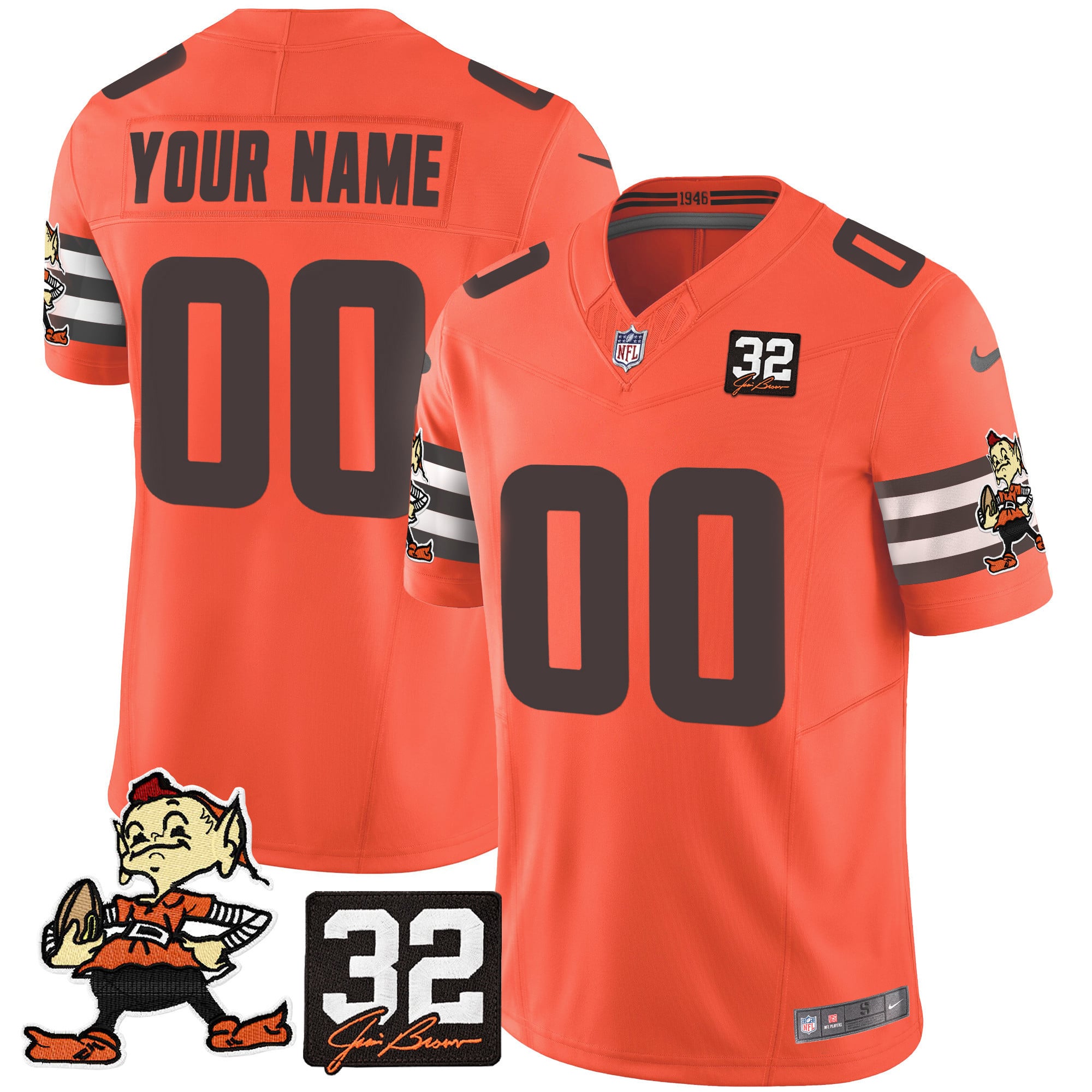 Browns #32 Jim Brown Memorial Patch Vapor Limited Custom Jersey V2 – All Stitched