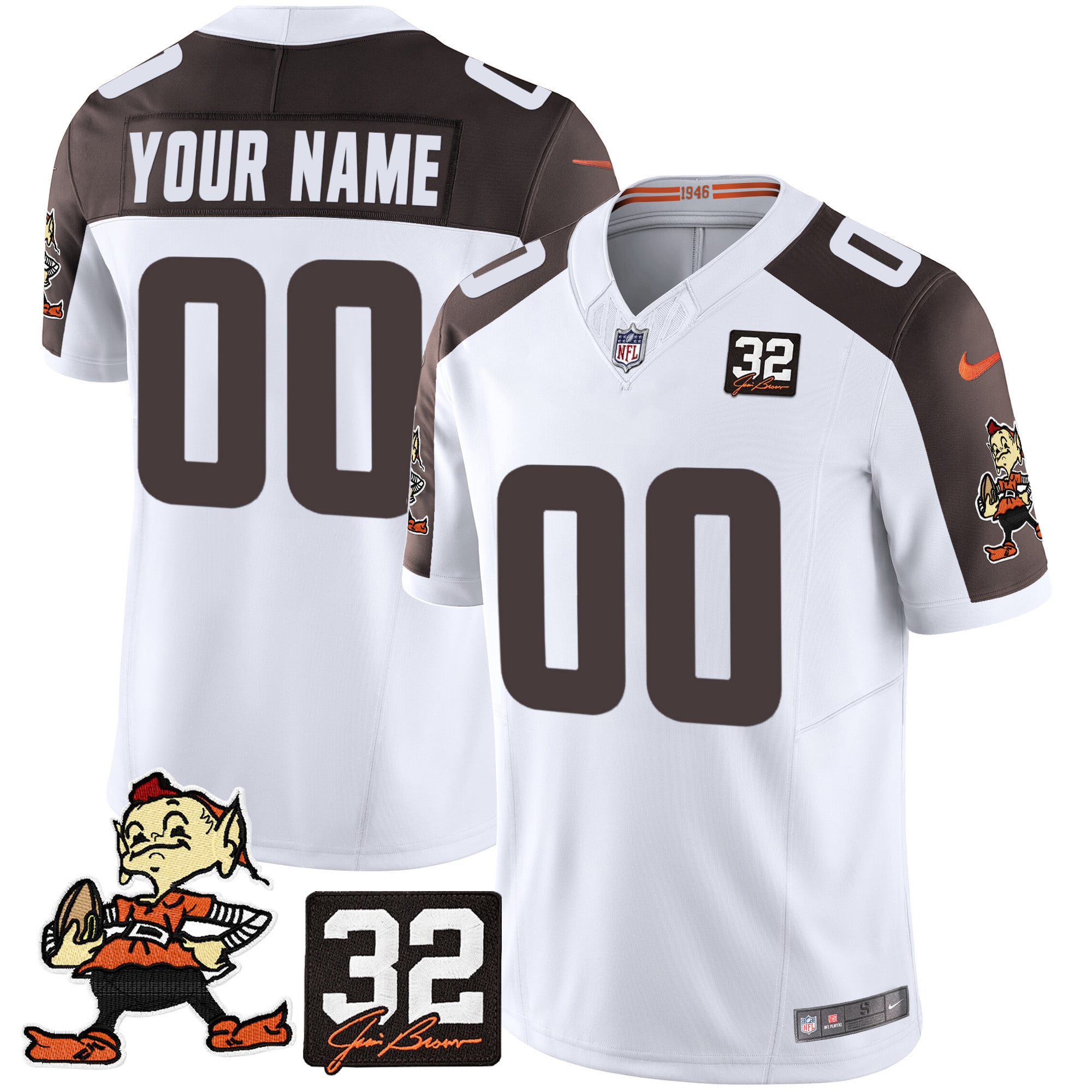 Browns #32 Jim Brown Memorial Patch Vapor Limited Custom Jersey V2 – All Stitched